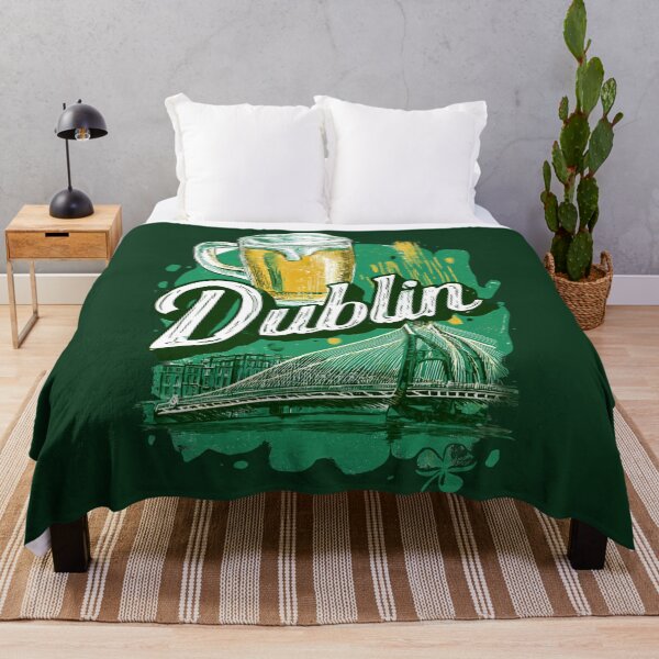 Item preview, Dublin – Vintage illustration with bridge, beer glass and clover leaves (Ireland) designed and sold by Meiersbeste.