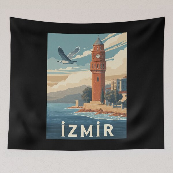 Item preview, Izmir – Vintage illustration with lighthouse, sea and seagulls (Türkiye) designed and sold by Meiersbeste.