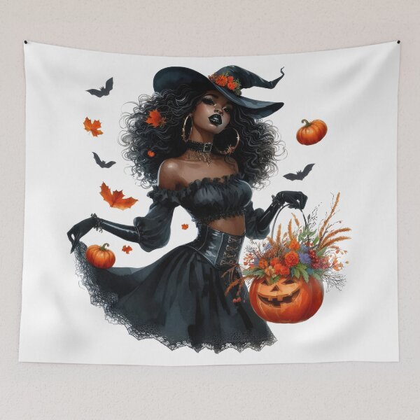 Item preview, Glamorous Black Sorceress in Witch Hat – Halloween Night designed and sold by Lulunza.