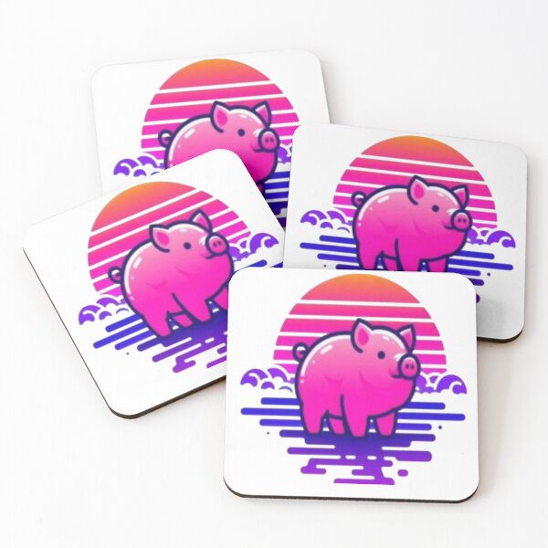 Item preview, Neon Pig Sunset – Vaporwave Aesthetic Pig Design designed and sold by szydelkowanika.