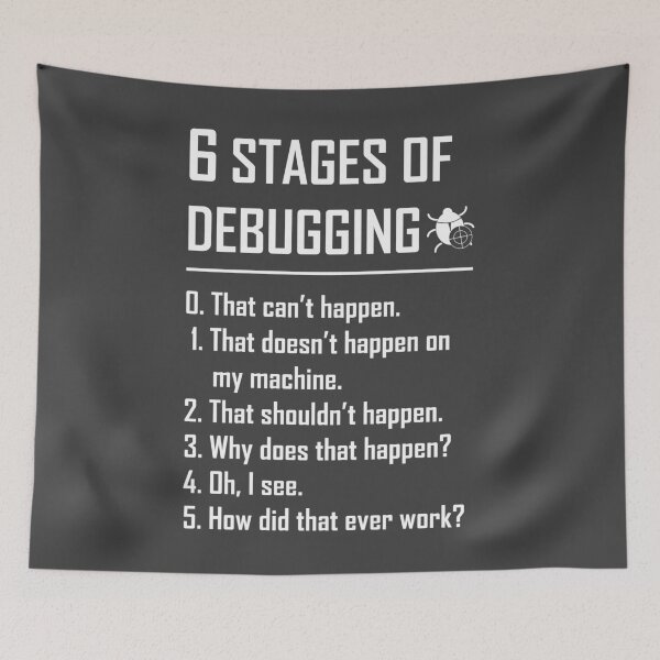 Item preview, Six 6 Stages of Debugging Funny shirt for programmer, developer, coder designed and sold by funnyshirt97.