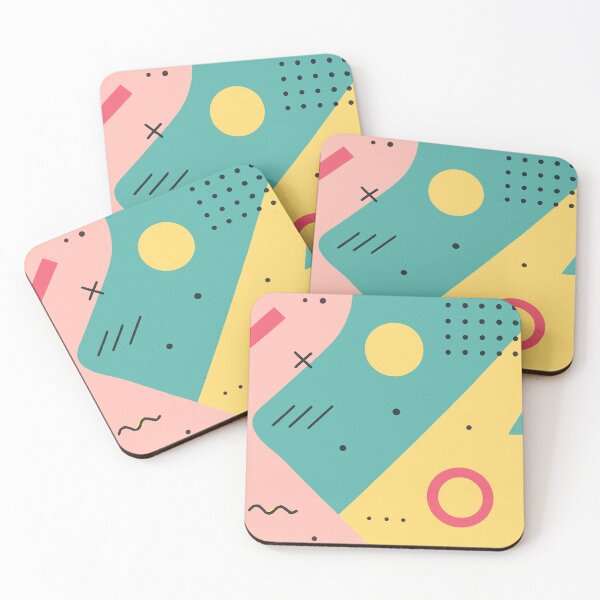 Item preview, Teal yellow pink Memphis pattern with triangles and circles designed and sold by SassyArtistry.