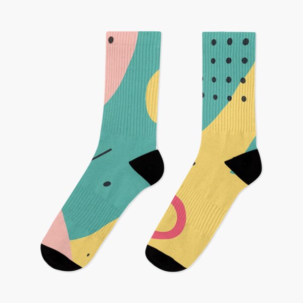 Item preview, Teal yellow pink Memphis pattern with triangles and circles designed and sold by SassyArtistry.