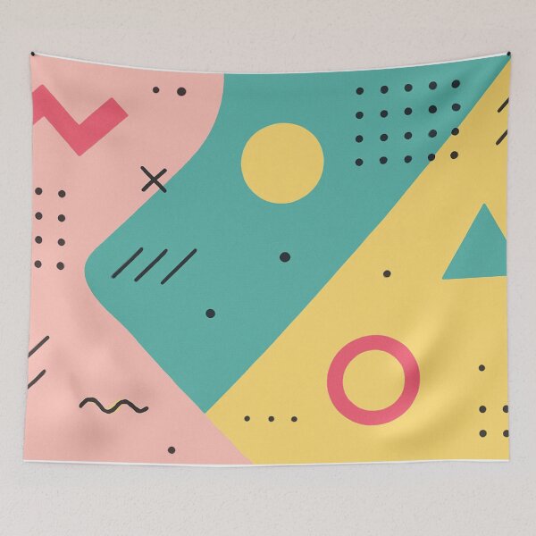 Item preview, Teal yellow pink Memphis pattern with triangles and circles designed and sold by SassyArtistry.