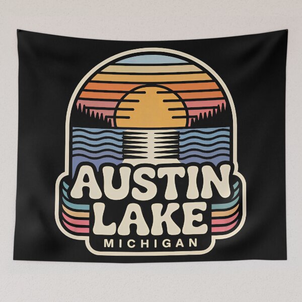 Item preview, Austin Lake, Michigan Retro Sunset designed and sold by TheOldMittenIllustrated.
