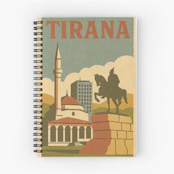 Item preview, Vintage Stamp of Tirana | Retro Albania Travel Poster | Mid-Century Modern Cityscape Art | Skanderbeg Square & Mountain View | Collectible European Print designed and sold by PaintedPixels01.