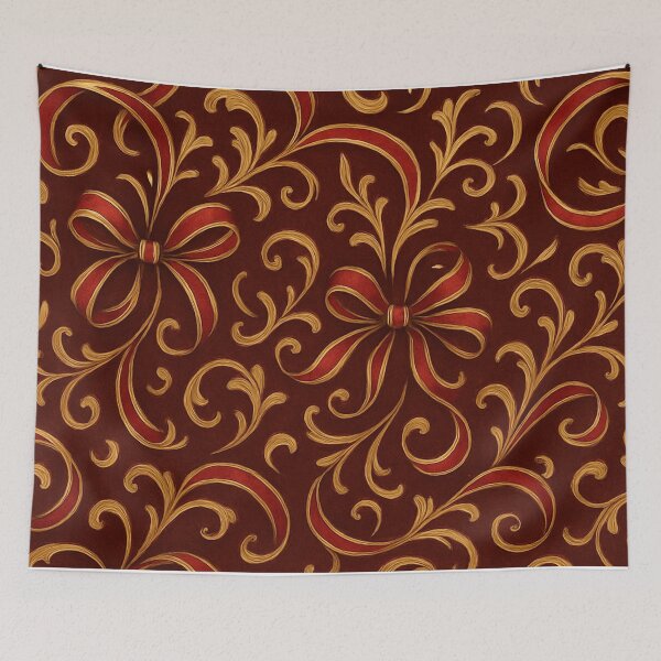 Item preview, Gold and red floral baroque swirl pattern designed and sold by SassyArtistry.