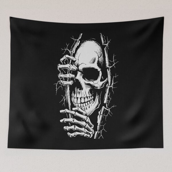 Item preview, Halloween Skeleton Wall Peek Graphic – Creepy Skull Breaking Through Wall Design designed and sold by JoeZigns81.
