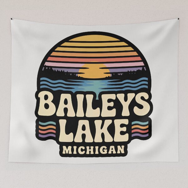 Item preview, Baileys Lake, Michigan Retro Sunset designed and sold by TheOldMittenIllustrated.