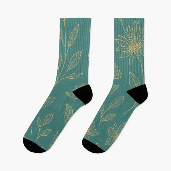 Item preview, Gold flower sketch on teal background designed and sold by SassyArtistry.