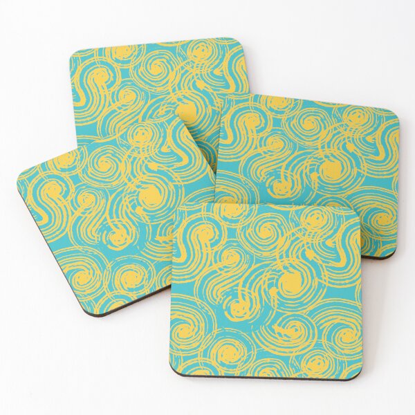Item preview, Turquoise and Yellow Rolling Waves - Swirls - Spirals designed and sold by LAEC-Shop.