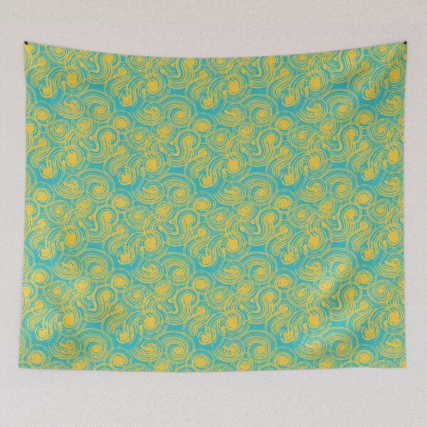 Item preview, Turquoise and Yellow Rolling Waves - Swirls - Spirals designed and sold by LAEC-Shop.