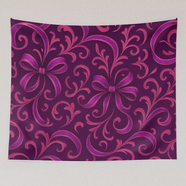 Item preview, Magenta floral swirl pattern on dark purple designed and sold by SassyArtistry.
