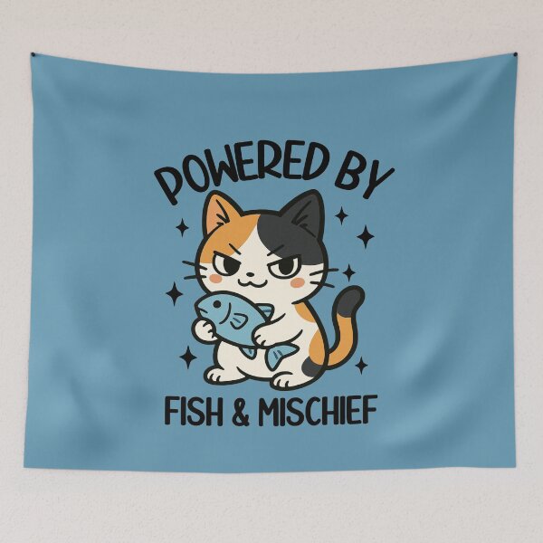 Item preview, Funny Cat Powered By Fish & Mischief Cartoon Animal designed and sold by NosandEdgy.