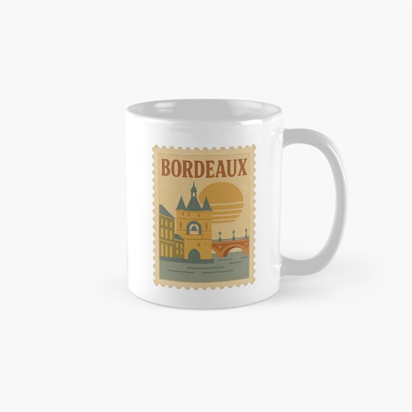 Artikelvorschau, Vintage-Briefmarke von Bordeaux | Französisches Retro-Reiseposter | Moderne Stadtbildkunst der Mitte des Jahrhunderts | Weinberge & Garonne-Fluss-Design | Europäischer Sammlerdruck entworfen und verkauft von PaintedPixels01.