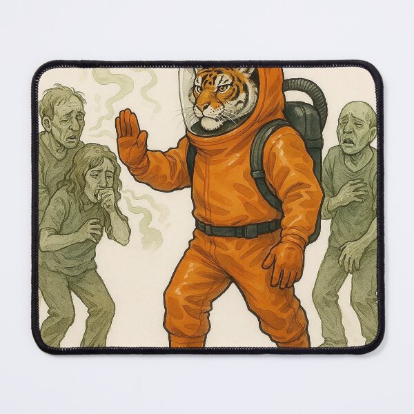 Item preview, Tiger in a Hazmat Level A Suit Orders Sickly People Back designed and sold by nikkolaus.