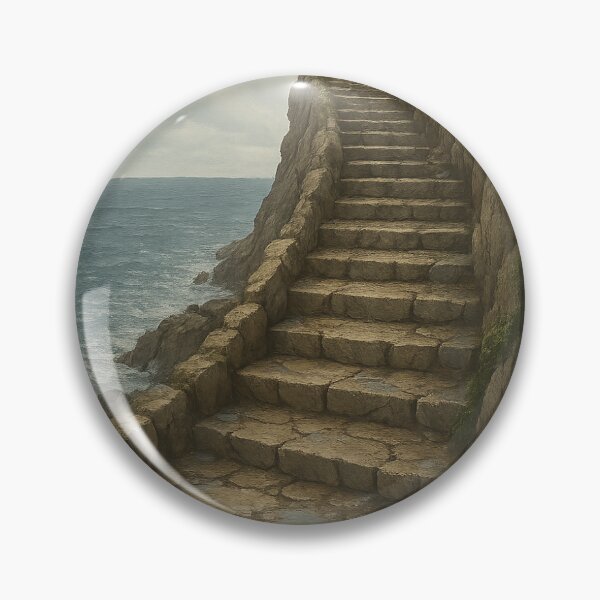 Item preview, Cliffside Stone Stairway by the Sea – Moody Coastal Rain T-Shirt Design designed and sold by Eagle Falls Animal Creations.