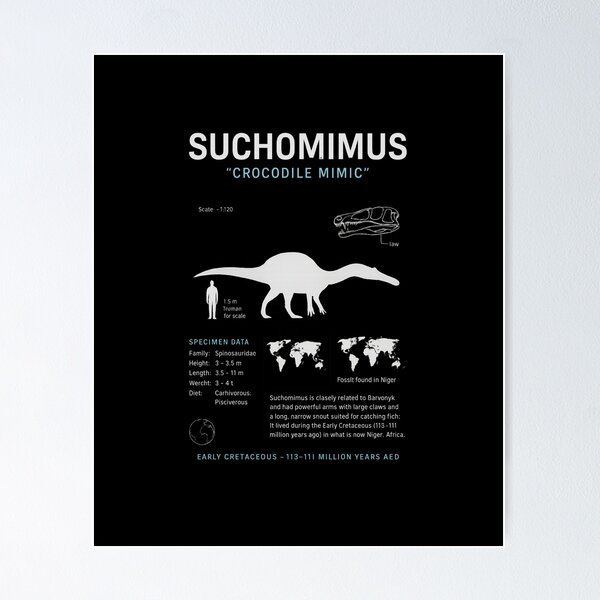 Item preview, Suchomimus “Crocodile Mimic” – Scientific Dinosaur Infographic T-Shirt designed and sold by DailyDrivesct.