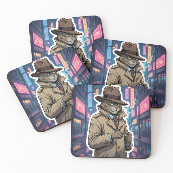 Item preview, Neo-Tokyo Detective Cat Retro Anime Noir Sticker designed and sold by Neko-Doodle-co.