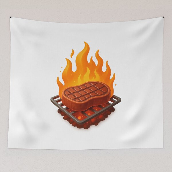 Item preview, Sizzling Steak on Grill | BBQ Flame Art Design designed and sold by Moons Studio.