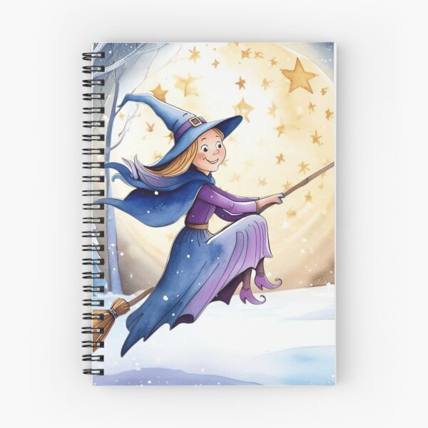 Item preview, Winter Witch Flying Under the Stars | Magical Snowy Night Illustration designed and sold by ArtBySylvia.