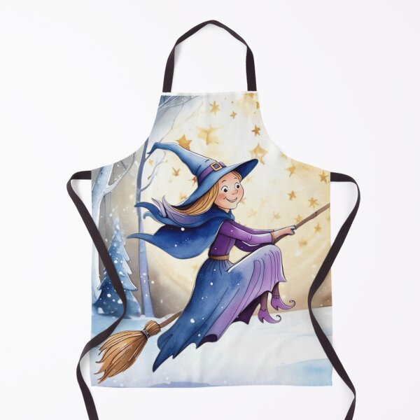 Item preview, Winter Witch Flying Under the Stars | Magical Snowy Night Illustration designed and sold by ArtBySylvia.