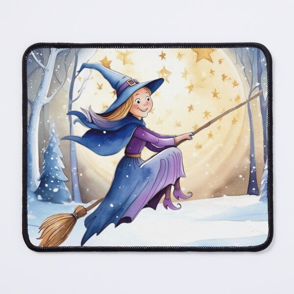 Item preview, Winter Witch Flying Under the Stars | Magical Snowy Night Illustration designed and sold by ArtBySylvia.