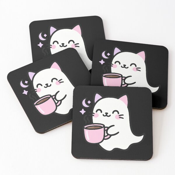 Item preview, Kawaii Halloween Ghost Cat with Coffee designed and sold by davidjulie.