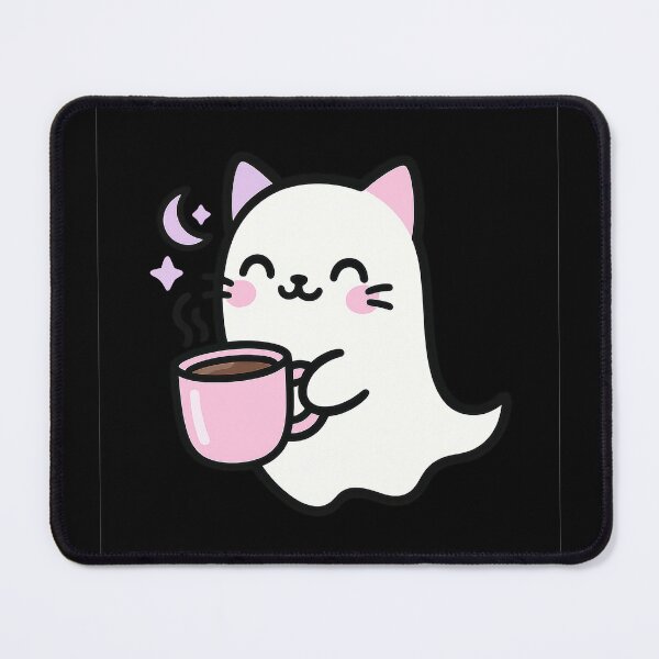 Item preview, Kawaii Halloween Ghost Cat with Coffee designed and sold by davidjulie.