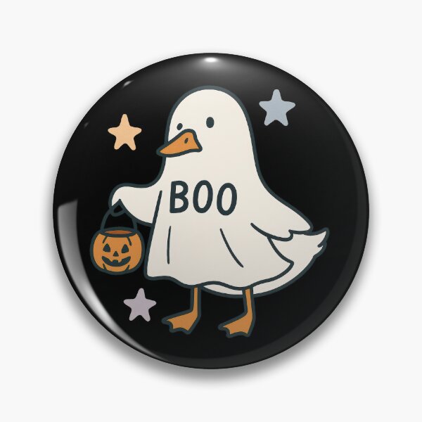 Item preview, Boo Duck – Spooky-Cute Duck in Ghost Costume carrying Pumpkin Pail designed and sold by davidjulie.