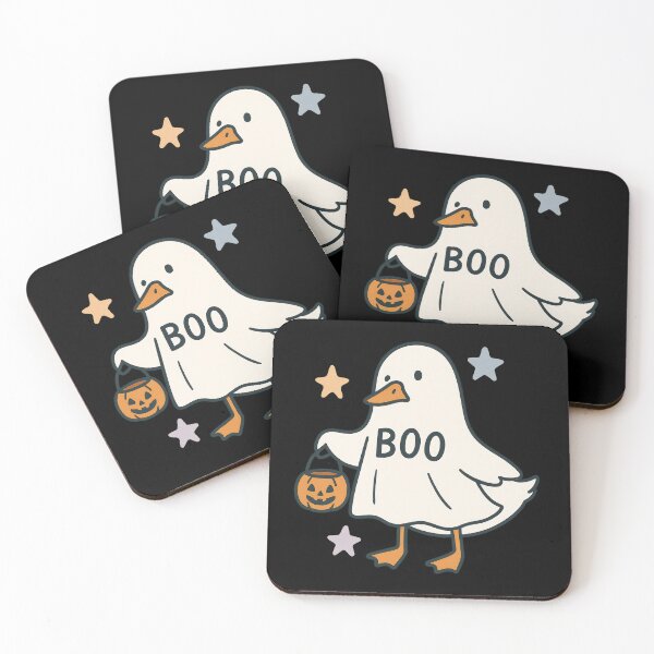 Item preview, Boo Duck – Spooky-Cute Duck in Ghost Costume carrying Pumpkin Pail designed and sold by davidjulie.