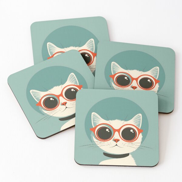 Item preview, ZOOMIES! Cute white retro cat with red glasses designed and sold by PostcardsfromtheLaundromat.
