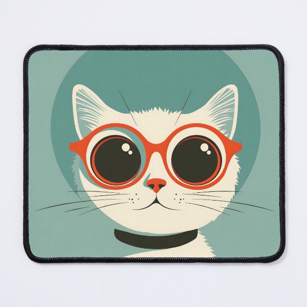 Item preview, ZOOMIES! Cute white retro cat with red glasses designed and sold by PostcardsfromtheLaundromat.