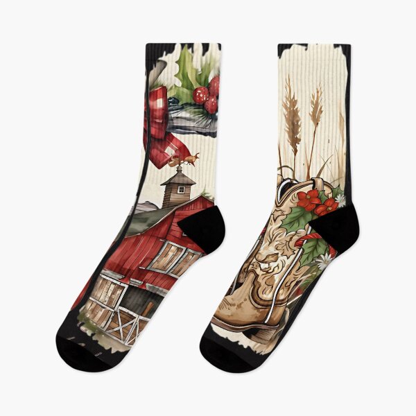 Item preview, Small Town Christmas – Country Barn and Cowboy Boots Western Holiday Design designed and sold by Dawesgew.
