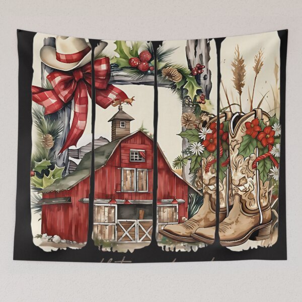 Item preview, Small Town Christmas – Country Barn and Cowboy Boots Western Holiday Design designed and sold by Dawesgew.