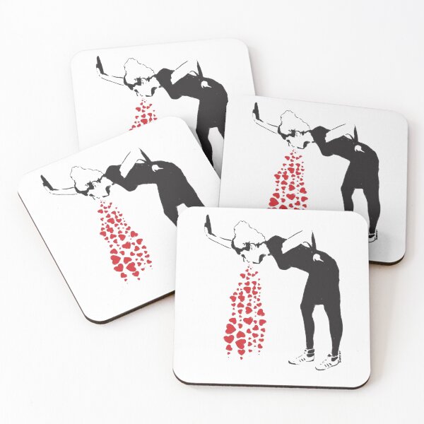 Item preview, Banksy graffiti Love Sick Woman with snickers vomitting hearts Black and White with grunge texture HD HIGH QUALITY ONLINE STORE designed and sold by MorgaAllen.