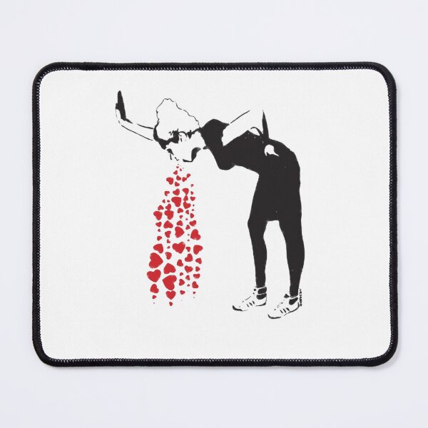 Item preview, Banksy graffiti Love Sick Woman with snickers vomitting hearts Black and White with grunge texture HD HIGH QUALITY ONLINE STORE designed and sold by MorgaAllen.