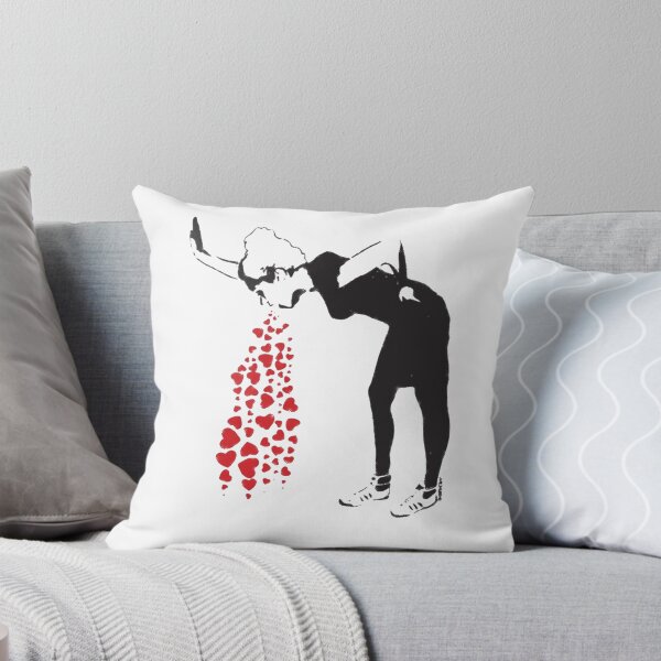 Item preview, Banksy graffiti Love Sick Woman with snickers vomitting hearts Black and White with grunge texture HD HIGH QUALITY ONLINE STORE designed and sold by MorgaAllen.