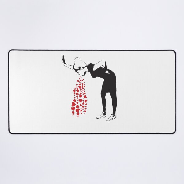 Item preview, Banksy graffiti Love Sick Woman with snickers vomitting hearts Black and White with grunge texture HD HIGH QUALITY ONLINE STORE designed and sold by MorgaAllen.