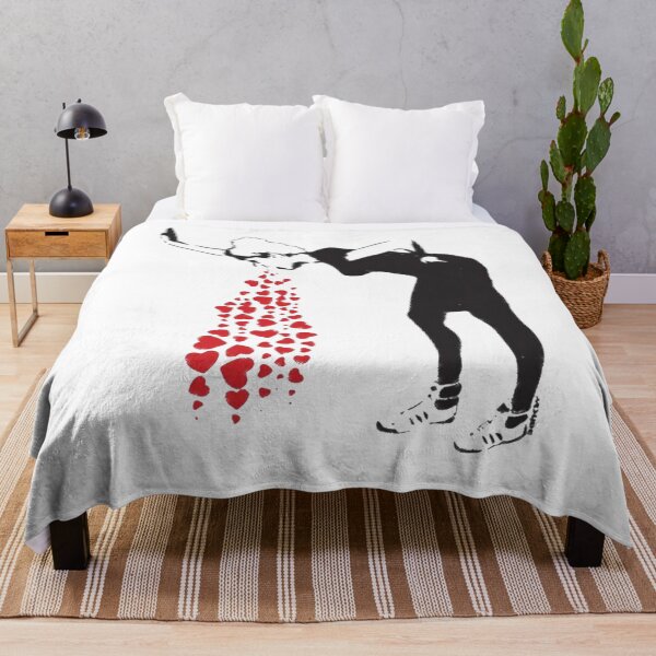 Item preview, Banksy graffiti Love Sick Woman with snickers vomitting hearts Black and White with grunge texture HD HIGH QUALITY ONLINE STORE designed and sold by MorgaAllen.