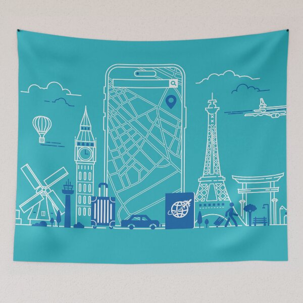 Item preview, concept of smart travel, graphic of smart phone with GPS application and travel element  designed and sold by NiamLab.
