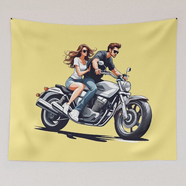 Item preview, young couple on a motorcycle, illustration, applique Girl and boy on a motorcycle designed and sold by orthodox-icon.