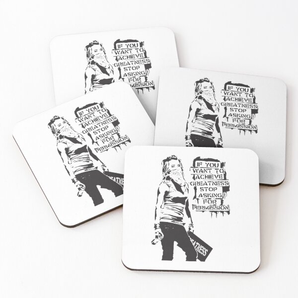 Item preview, Banksy quote graffiti If You Want to Achieve Greatness stop asking for permission black and white with Banksy tag signature HD designed and sold by CollinsBrisa.