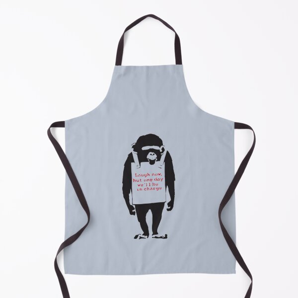 Item preview, Banksy Quote Monkey Chimpanze Laugh Now, but one day we'll be in charge Graffiti Street art with Banksy signature tag and funny red stripes designed and sold by CollinsBrisa.