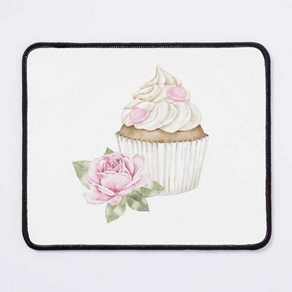 Item preview, Watercolor painting of a sweet vanilla cupcake with creamy frosting and pink hearts decoration. Lovely Saint Valentine Day dessert illustration designed and sold by eves_aquadreams.