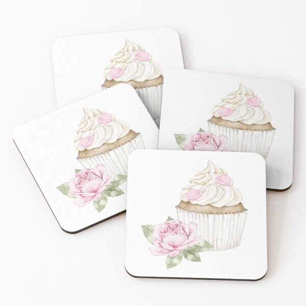 Item preview, Watercolor painting of a sweet vanilla cupcake with creamy frosting and pink hearts decoration. Lovely Saint Valentine Day dessert illustration designed and sold by eves_aquadreams.