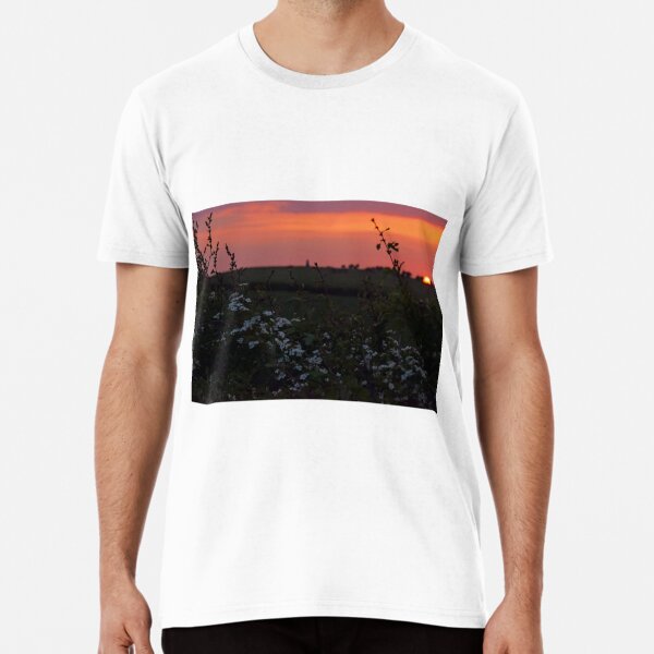 Sunset and wildflowers over Brading Downs Premium T-Shirt