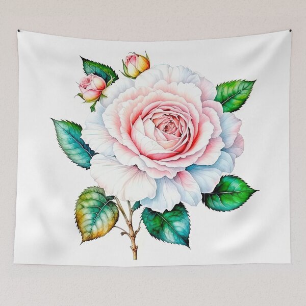 Item preview, Pale Pink and White Rose with Buds and Leaves designed and sold by LanaGustavsson.