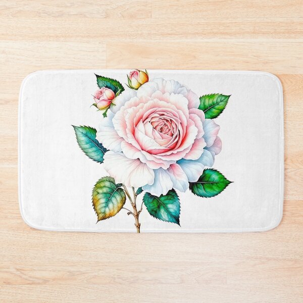 Item preview, Pale Pink and White Rose with Buds and Leaves designed and sold by LanaGustavsson.
