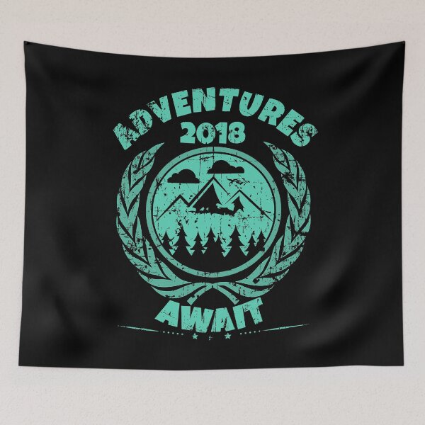 Item preview, Teal Distressed Adventures Await 2018 Mountains Forest designed and sold by LarkDesigns.
